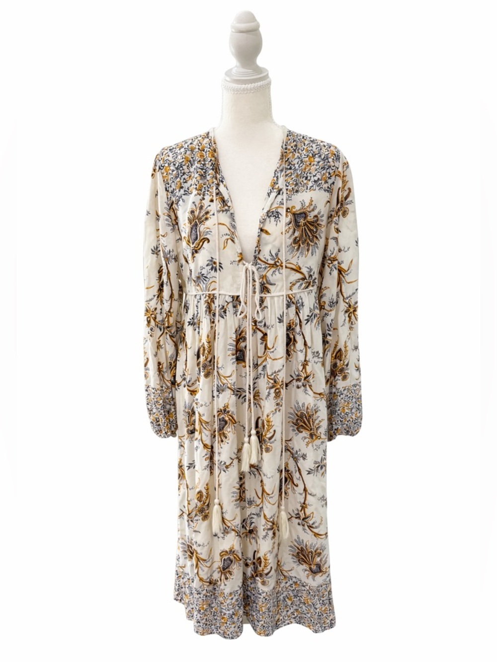 R. Vivimos Boho Floral Tassel Tie Mini Dress Size M Cottagecore vibes